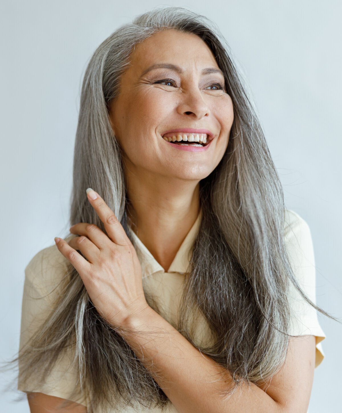 Smiling grey haired woman