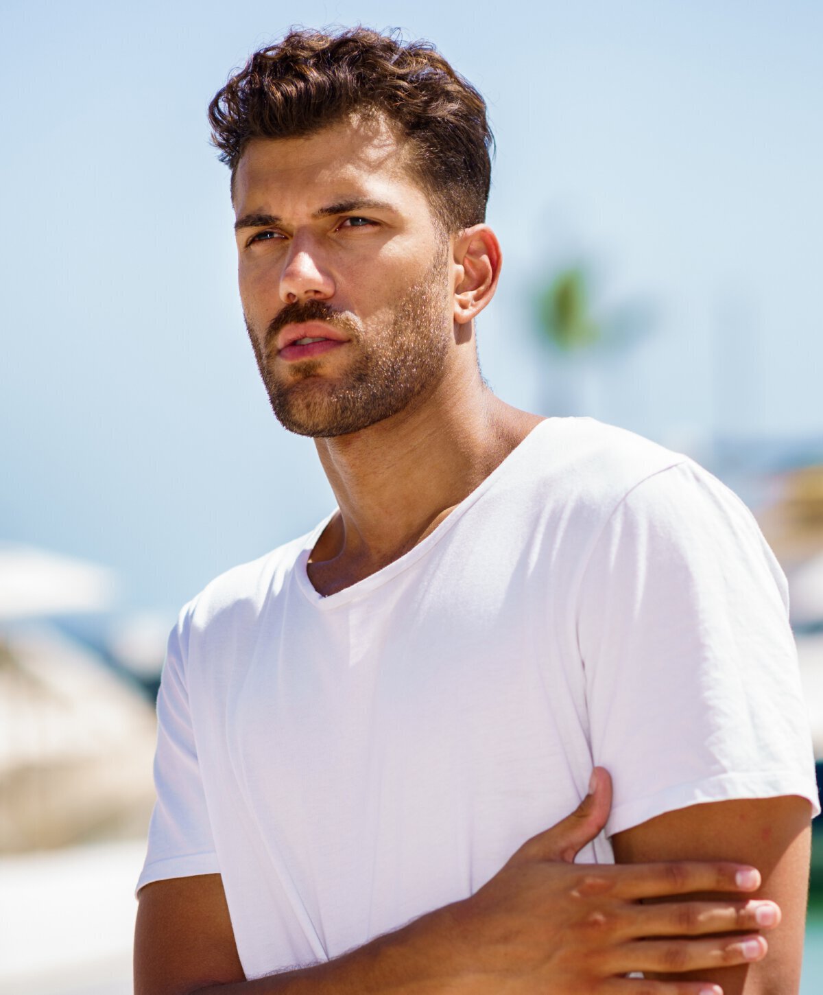 New Jersey Gynecomastia Surgery model in a white shirt