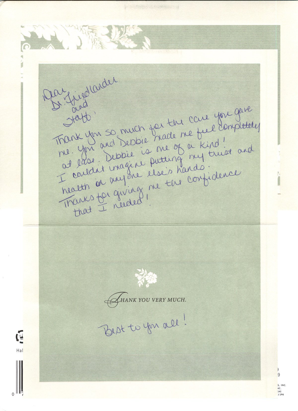 Hand written patient testimonial 20