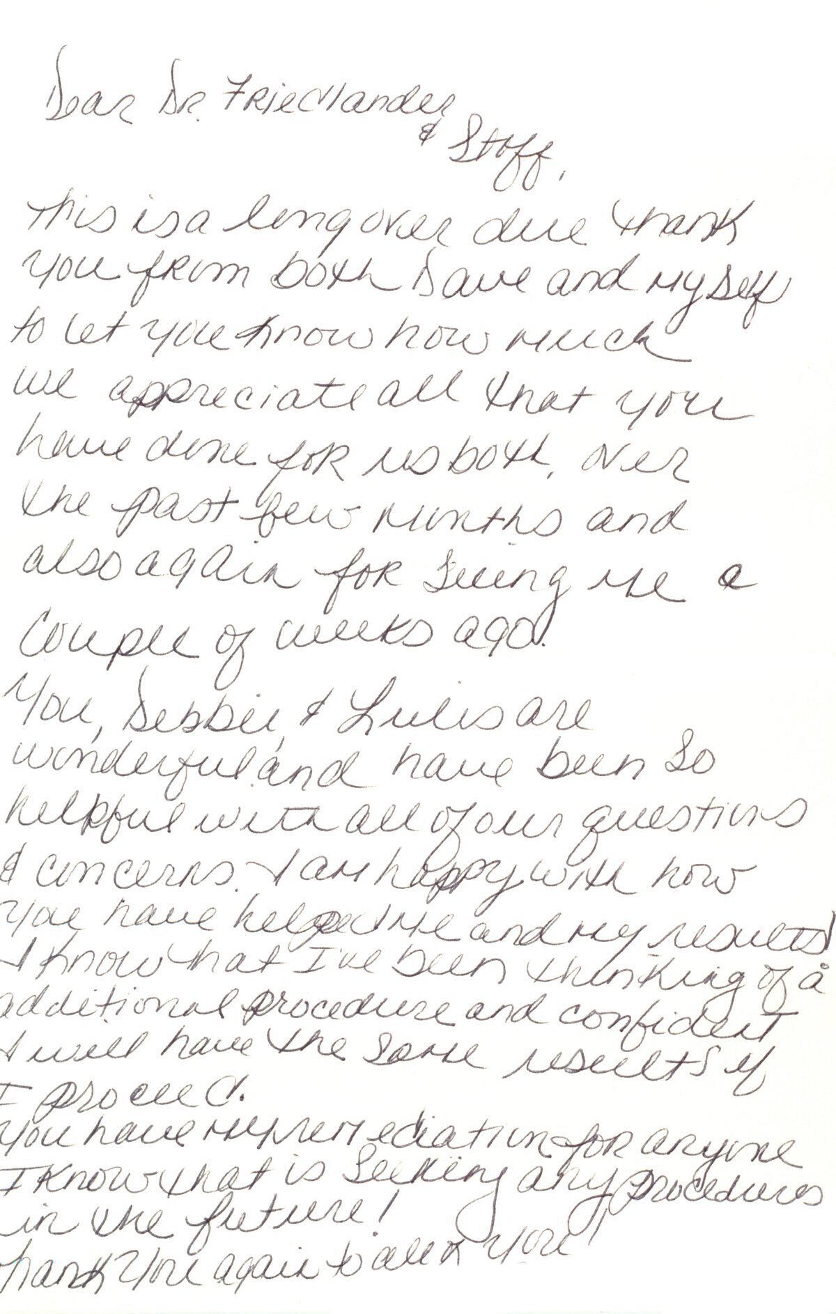 Hand written patient testimonial 26
