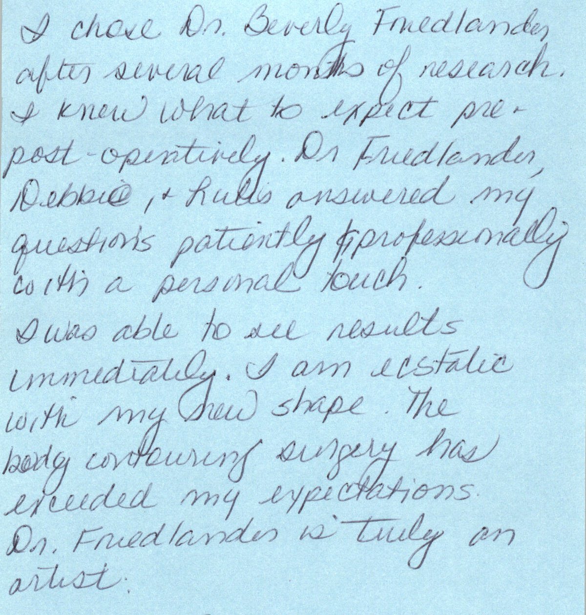 Hand written patient testimonial 3