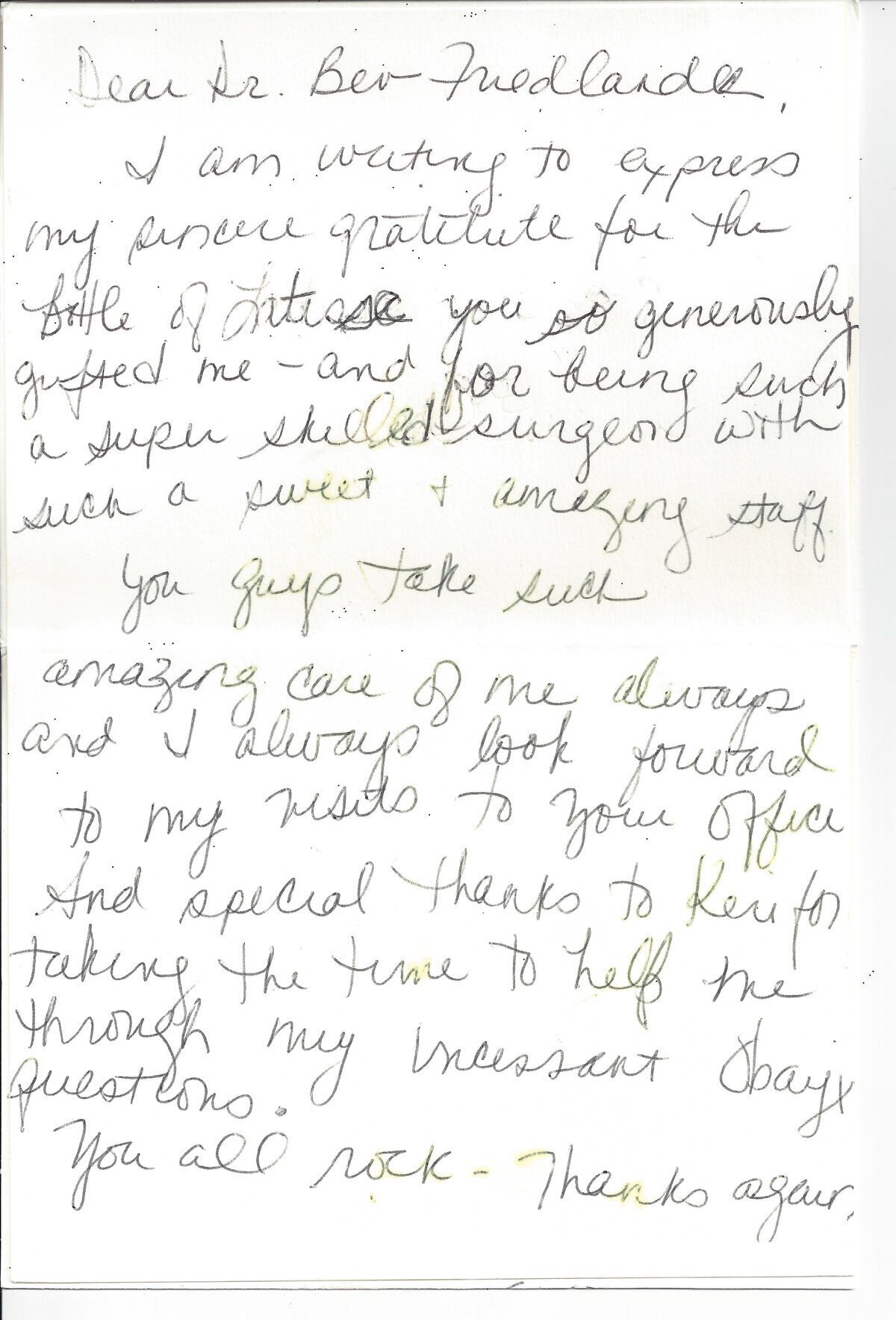 Hand written patient testimonial 32