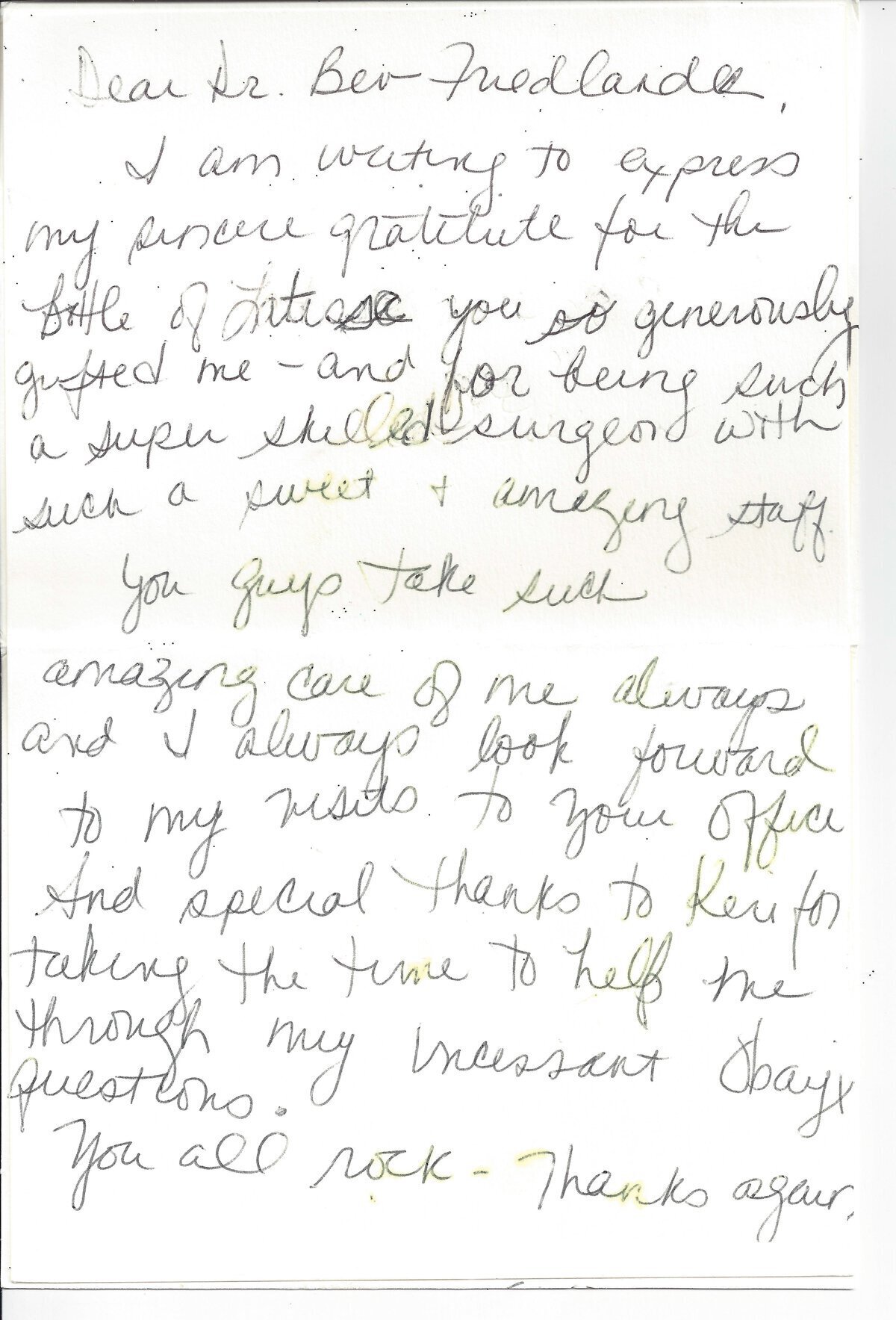 Hand written patient testimonial 32