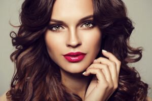 woman wearing red lipstick